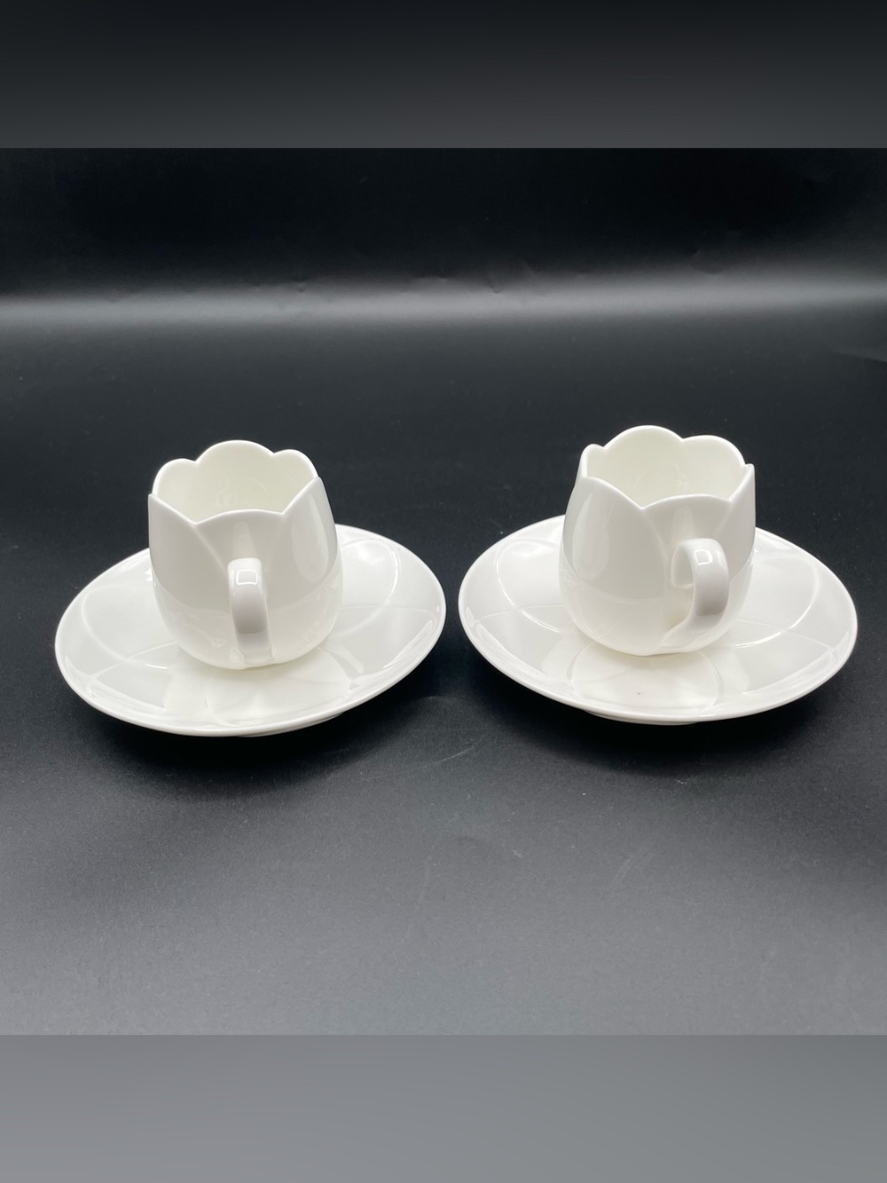 Alessi Il Caffè Espresso Cups & Saucers Set of 2 Bone China Fuksas 2007 Italy